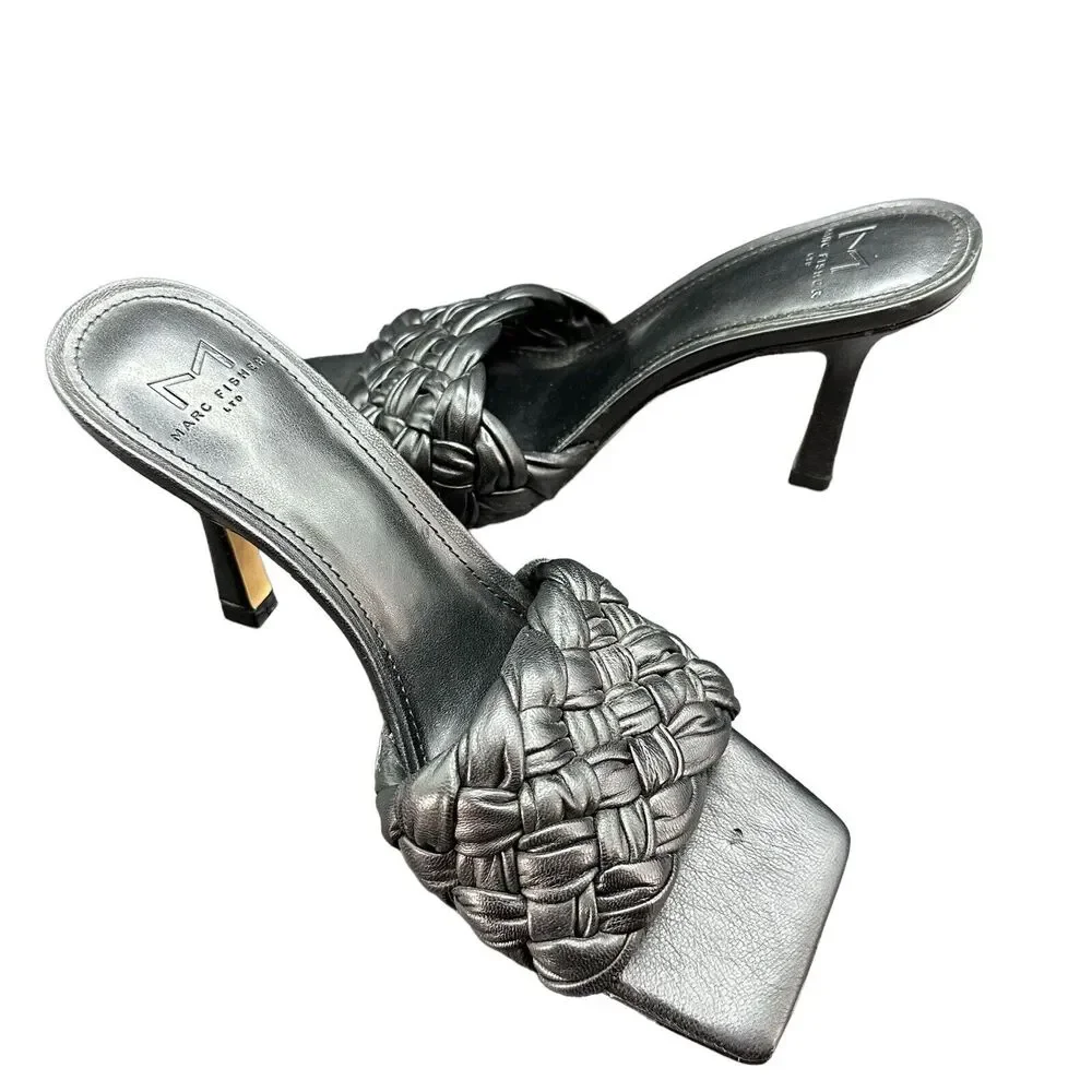 Marc Fisher LTD Mldraya Women Black Leather High Heel Slides Size 6.5